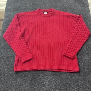 The North Face Sweater Mens Large Red 100% Wool Ribbed Crewneck Patch Logo Knit